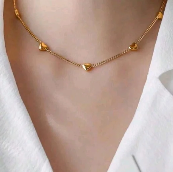 NEW! 18K Gold Plated Minimalist Simple Petite Hearts Station Chain Necklace - Picture 6 of 6